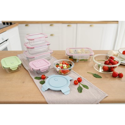 Контейнер для хранения продуктов Доляна Cook and Freeze, 370 мл, 13.5×6 см, с крышкой, жаропрочное стекло, МИКС