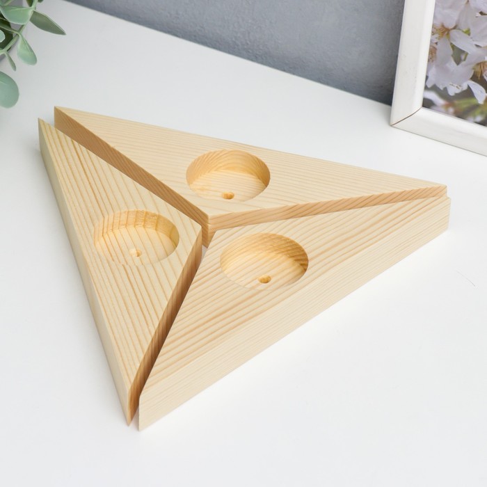 Набор подсвечников 3 шт. «Треугольники», дерево без покрытия, 20×5.5×2 см