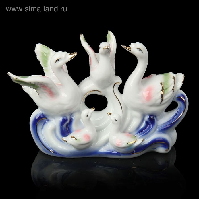 Сувенир керамика "Пять лебедей на волне" 10х14х6 см - Фото 1