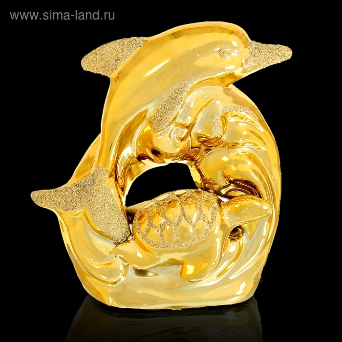 Сувенир керамика под золото "Дельфин с черепахой" 13,5х11,5х6 см - Фото 1