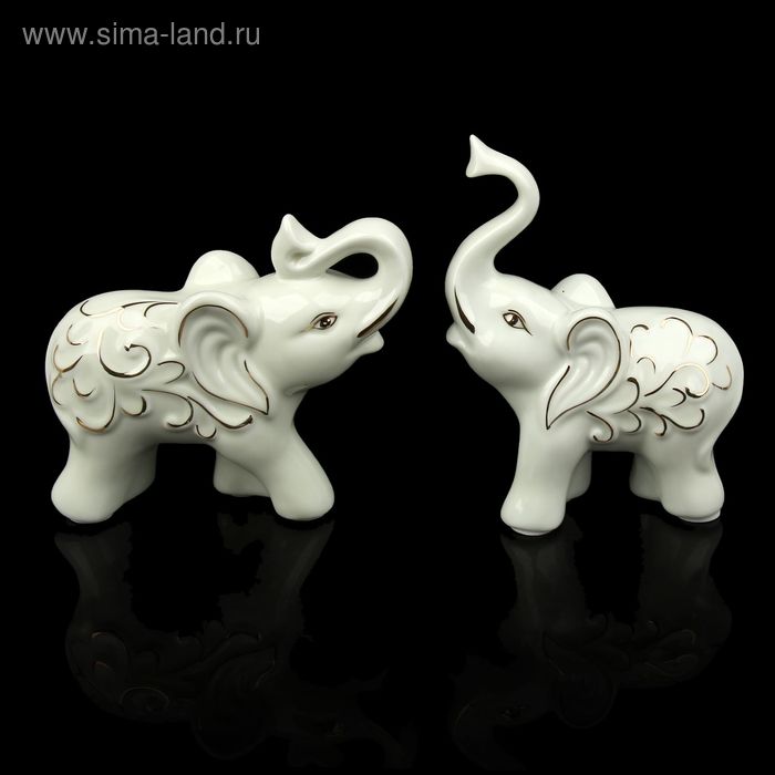 Сувенир керамика набор 2 шт "Два слоника с золотым узором" 14х15,5х6 см - Фото 1