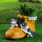 Фигурное кашпо "Ботинок с щенками" 25х18х15см - фото 9543296