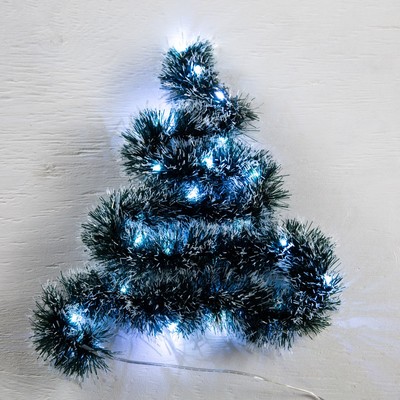 Гирлянда «Мишура» 1 м роса, IP20, зелёно-белая нить, 22 LED, 6 слоёв, d=7 см, свечение белое, CR2032х2