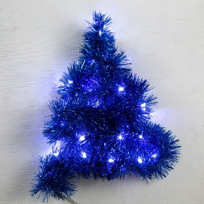 Гирлянда «Мишура» 1 м роса, IP20, синяя нить, 22 LED, 6 слоёв, d=7 см, батарейки CR2032х2 (в комплекте), свечение белое - Фото 1