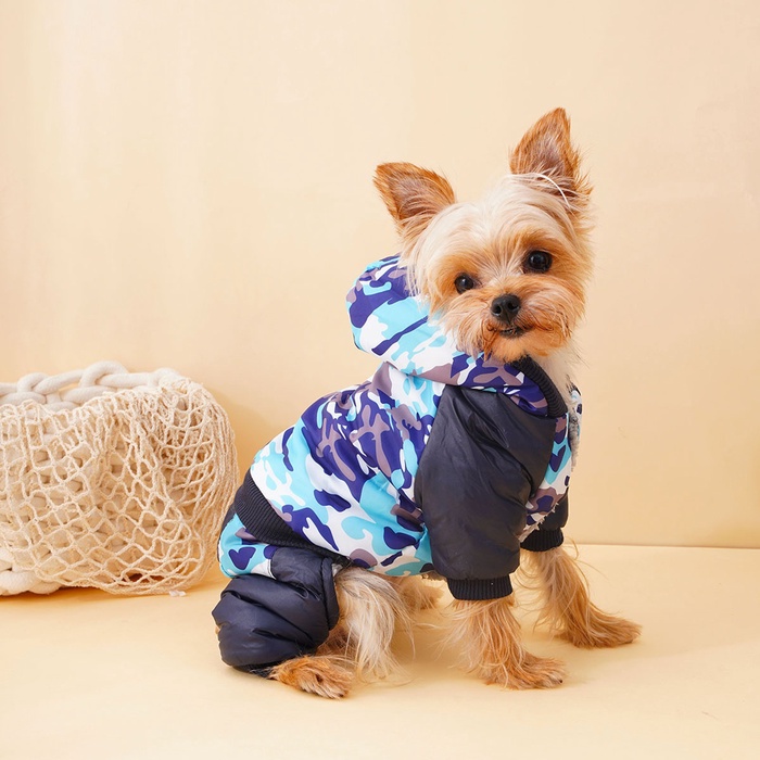 Комбинезон для собак на меховом подкладе с капюшоном, размер S (ДС 22, ОШ 30, ОГ 36 см) - Фото 1