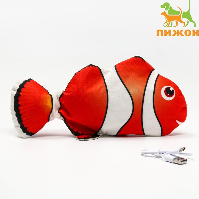 Игрушка для кошек "Рыба-клоун" с двигающимся хвостом и с USB-зарядкой, 28 см - Фото 1