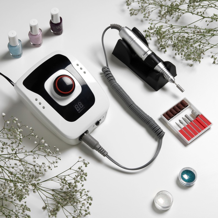 Аппарат для маникюра Luazon LMH-06, 6 насадок, 30 Вт, до 35000 об/мин, черно-белый - Фото 1