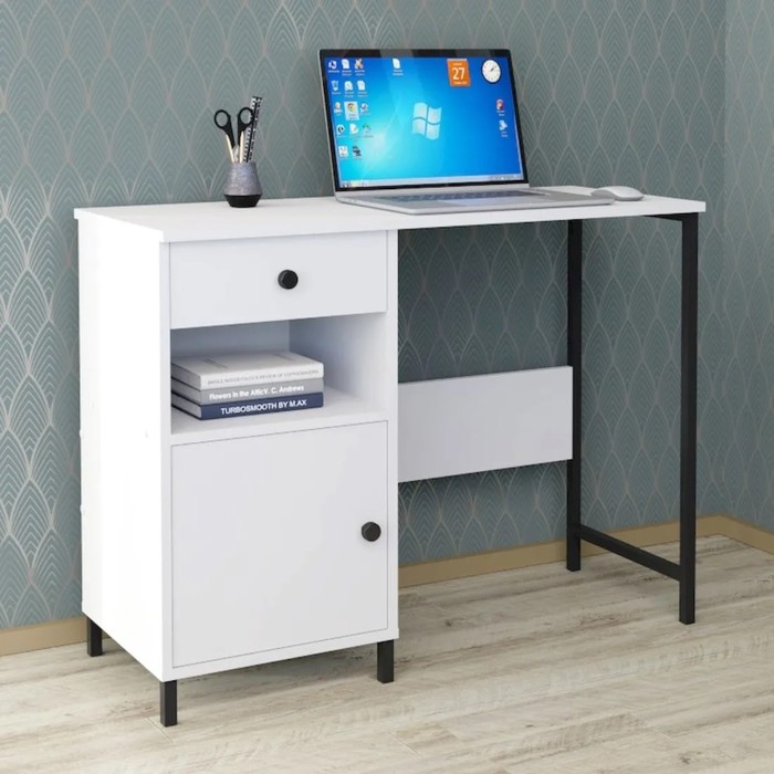 Письменный стол ЮНКЕР, 1000х420х750, Белый/Черный - Фото 1