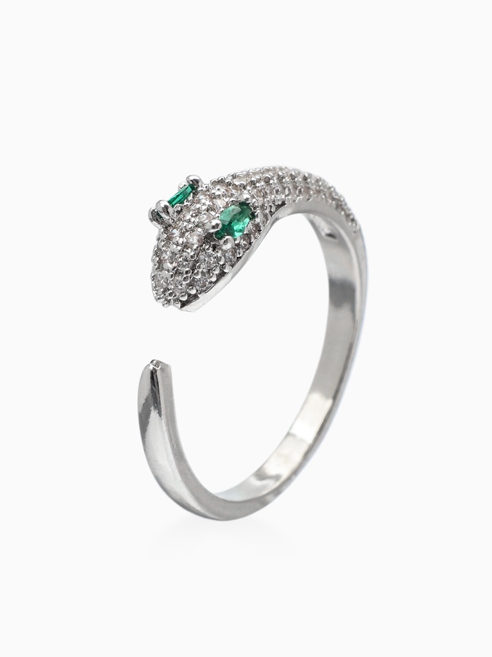 Кольцо «Змейка» маленькая, бело-зелёное в серебре, безразмерное - Фото 1