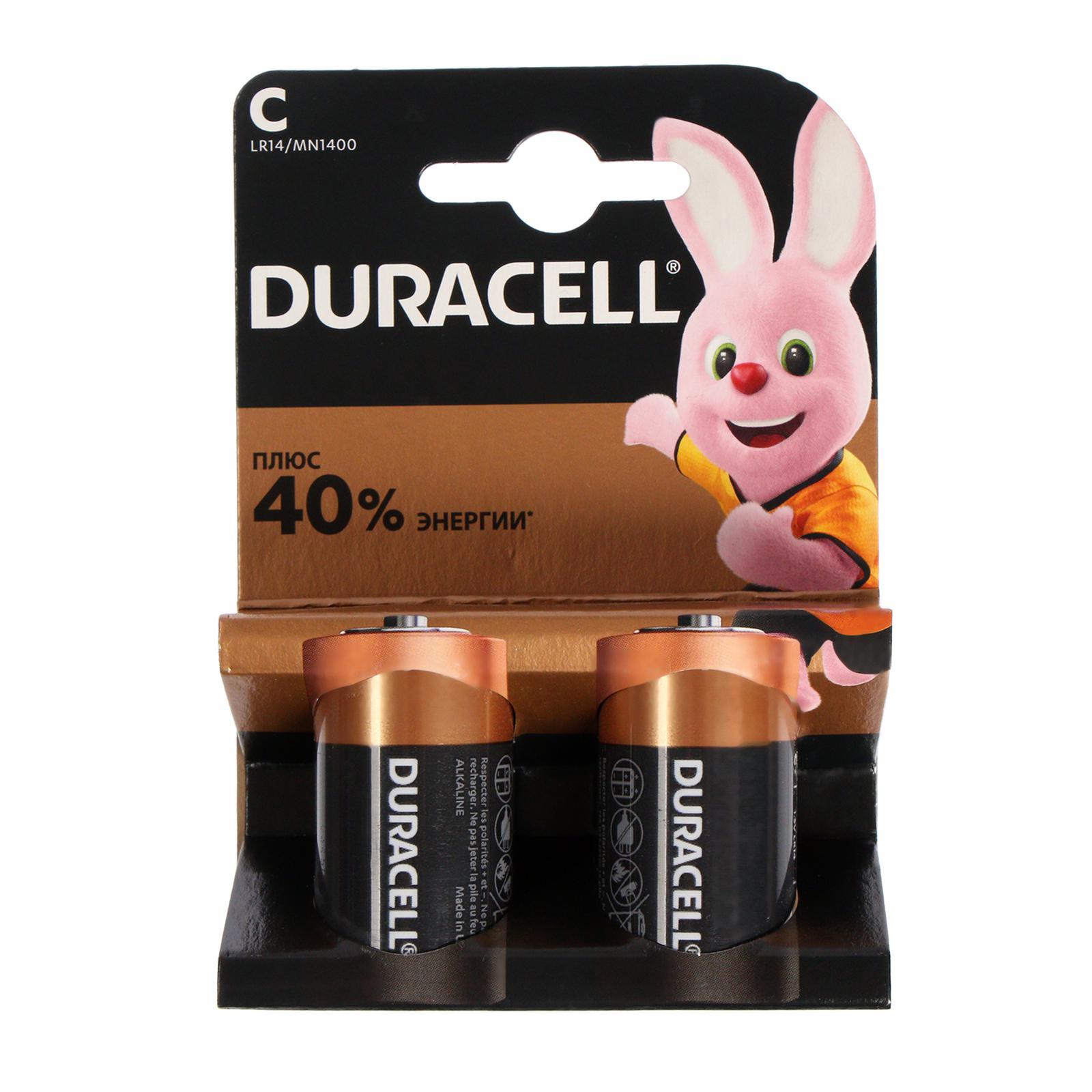 Батарейка алкалиновая Duracell Basic, C, LR14-2BL, 1.5В, блистер, 2 шт ...