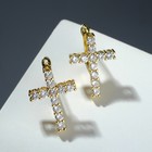 Серьги со стразами «Крестики» лёгкость, цвет белый в золоте - Фото 1