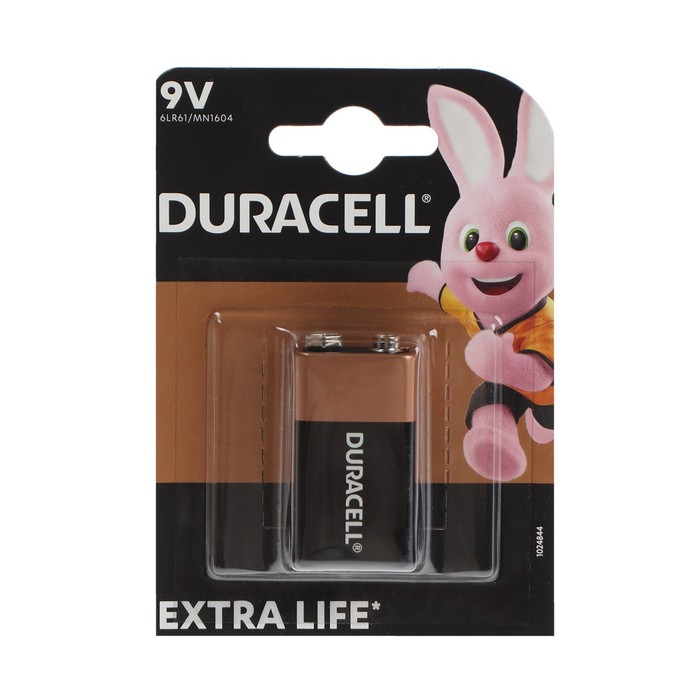 Батарейка алкалиновая Duracell Basic, 6LR61 (6LF22, MN1604)-1BL, 9В, крона, блистер, 1 шт. - фото 51316829