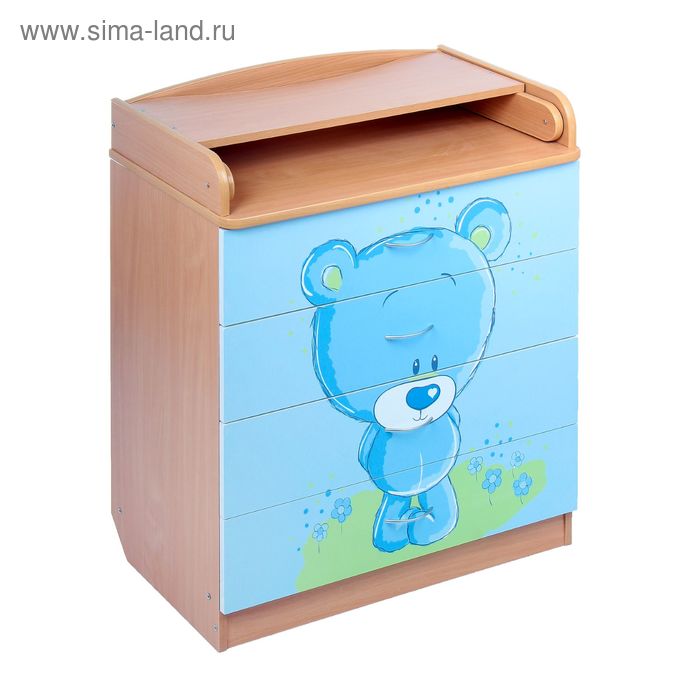 Комод детский пеленальный «Мишка», 4 выдвижных ящика, цвет бук/голубой - Фото 1