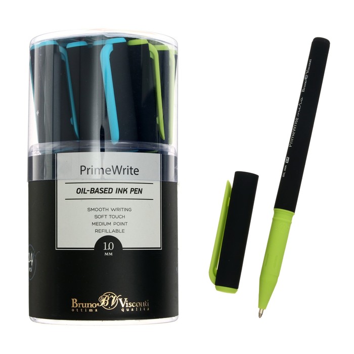Ручка шариковая PrimeWrite. Basic. Nero, узел 1.0 мм, синие пигментные чернила на масляной основе, корпус Soft Touch, МИКС - фото 4501616