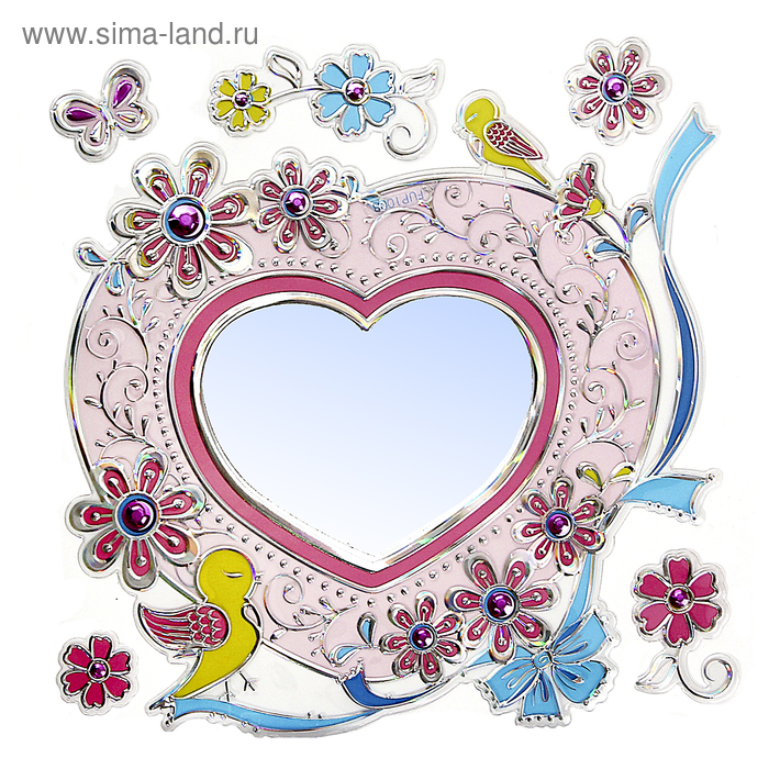 Наклейка зеркальная "Сердца и птички" 39,5х30,5 см - Фото 1