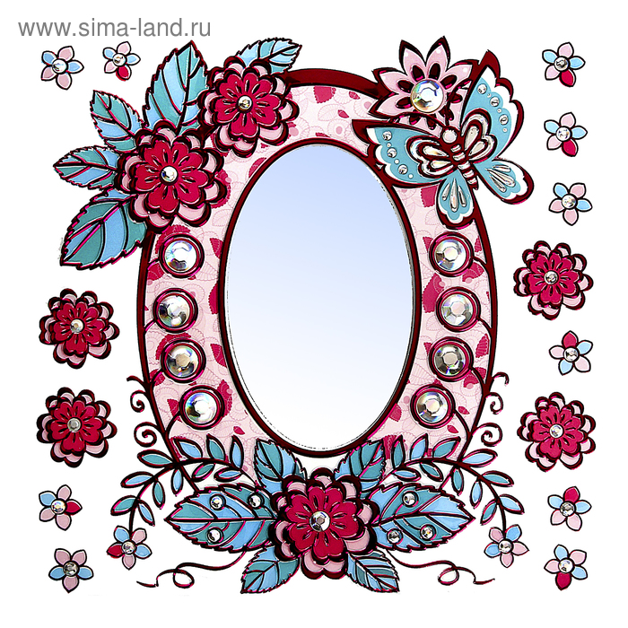 Наклейка зеркальная "Зеркало с цветами" 39,5х30,5 см - Фото 1