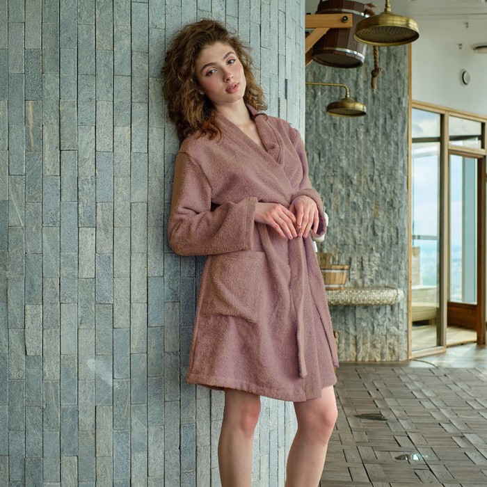 Халат махровый Экономь и Я женский, размер 46-48 цвет мокко, 100% хлопок, 320 г/м2 - Фото 1