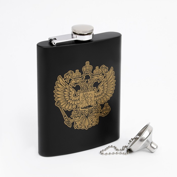 Фляжка для алкоголя и воды "Герб РФ", нержавеющая сталь, подарочная, 240 мл, с воронкой