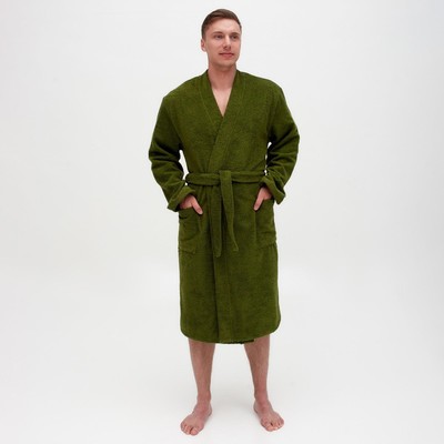 Халат махровый Экономь и Я, мужской размер 48-50 цвет хаки, 100% хлопок с AIRO, 320 г/м²