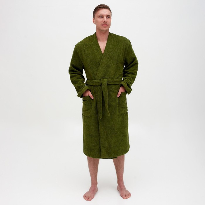 Халат махровый мужской «Экономь и Я», размер 52-54, 100% хлопок с AIRO, 320 г/м², хаки - Фото 1