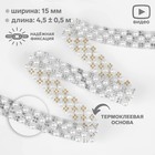 Стразы и бусины термоклеевые, ширина - 15 мм, 4.5 ± 0.5 м, цвет серебряный - Фото 1