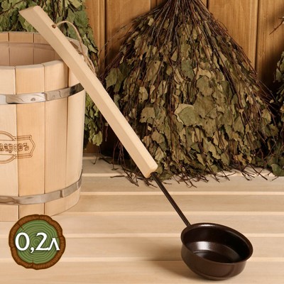 Ковш - черпак для бани и сауны, 200 мл, сталь, деревянная ручка, коричневый, «Добропаровъ»