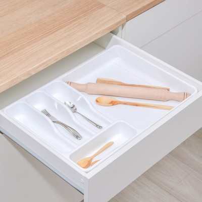 Лоток для столовых приборов раздвижной Plast-Avenue, 5 секций, 36×30.5×5 см, пластик, белый