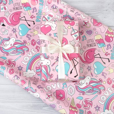 Бумага упаковочная «Единороги», глянец, 70×100 см, 1 лист