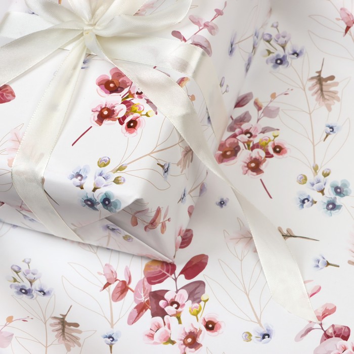 Бумага упаковочная глянцевая "Акварельные цветы", 1 лист, 70 × 100 см - фото 1908828542
