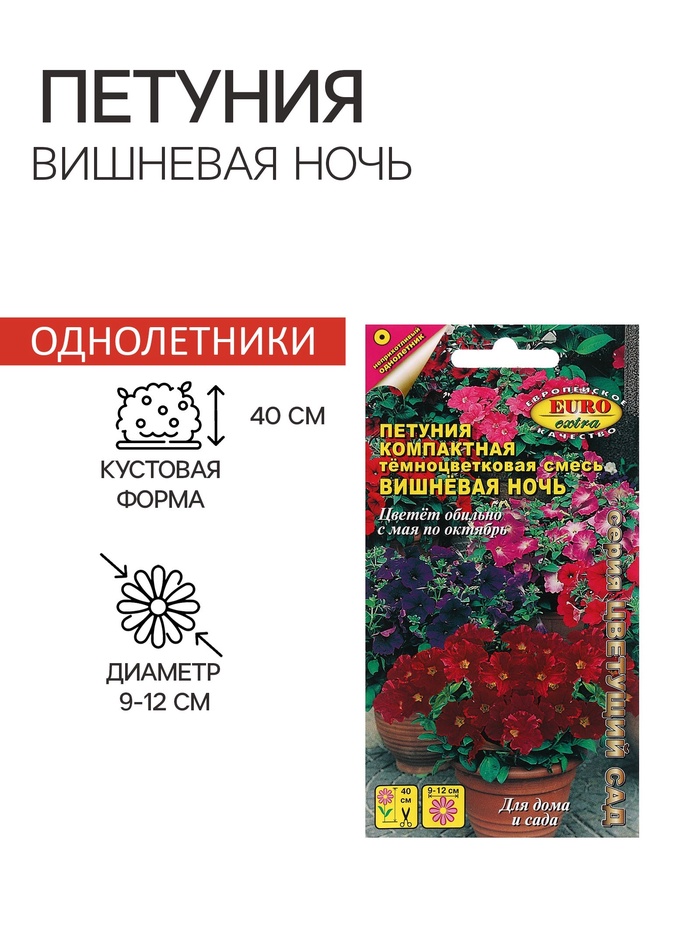 Семена цветов «Петуния Вишневая ночь», компактная, низкорослая, 0.05 г - Фото 1