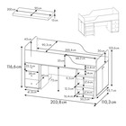 Кровать - чердак детская Polini kids Simple 4500, с рабочей зоной, 2038×1103×1166 мм, цвет белый - Фото 2