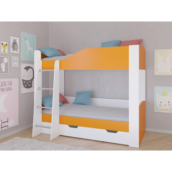 Детская двухъярусная кровать «Астра 2», цвет белый / оранжевый - фото 1908828944