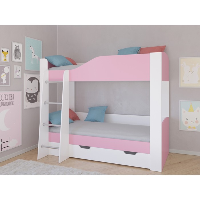 Детская двухъярусная кровать «Астра 2», цвет белый / розовый - фото 1908828956