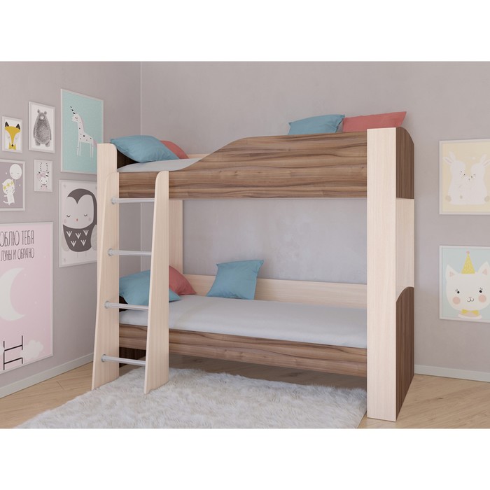 Детская двухъярусная кровать «Астра 2», без ящика, цвет дуб молочный / орех - фото 1908829070