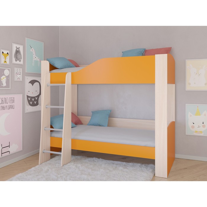 Детская двухъярусная кровать «Астра 2», без ящика, цвет дуб молочный / оранжевый - фото 1908829073