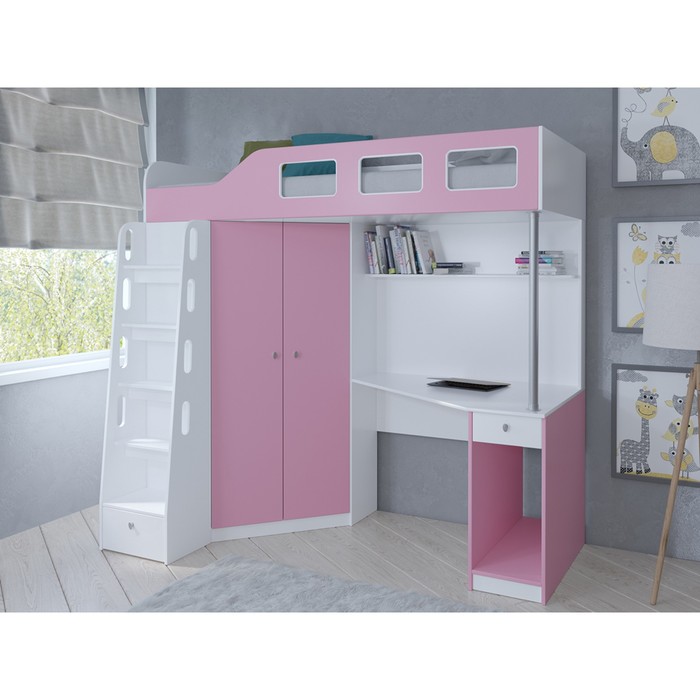 Кровать чердак "Астра 7" дуб молочный-фиолетовый купить в Санкт-Петербурге по це