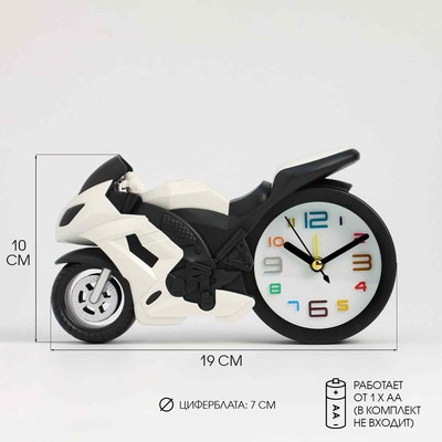 Часы - будильник настольные «Мотоцикл» детские, дискретный ход, d=7 см, 19×10 см, АА