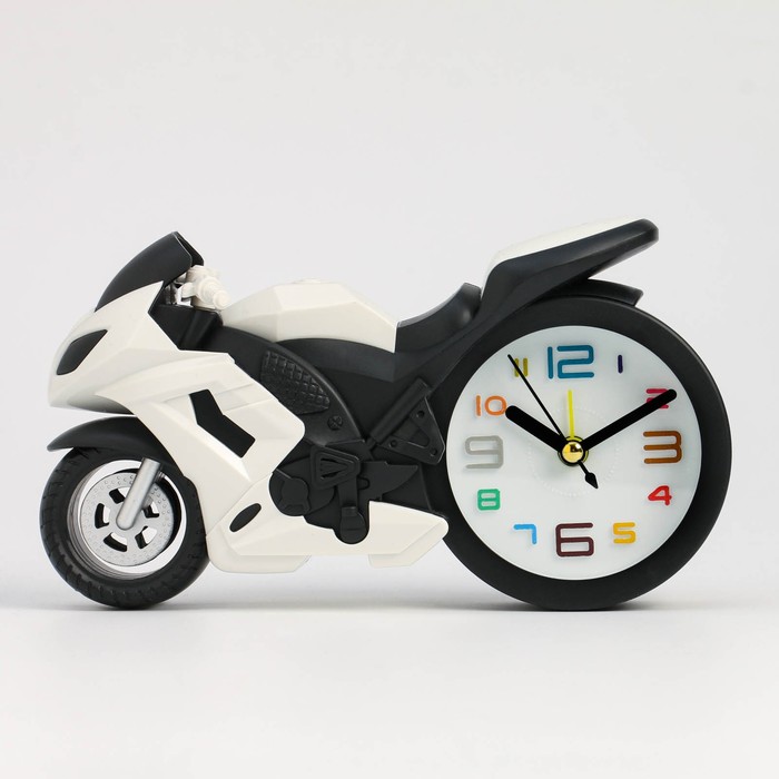 Часы - будильник настольные "Мотоцикл" детские, дискретный ход, d-7 см, 19 х 10 см, АА - Фото 1