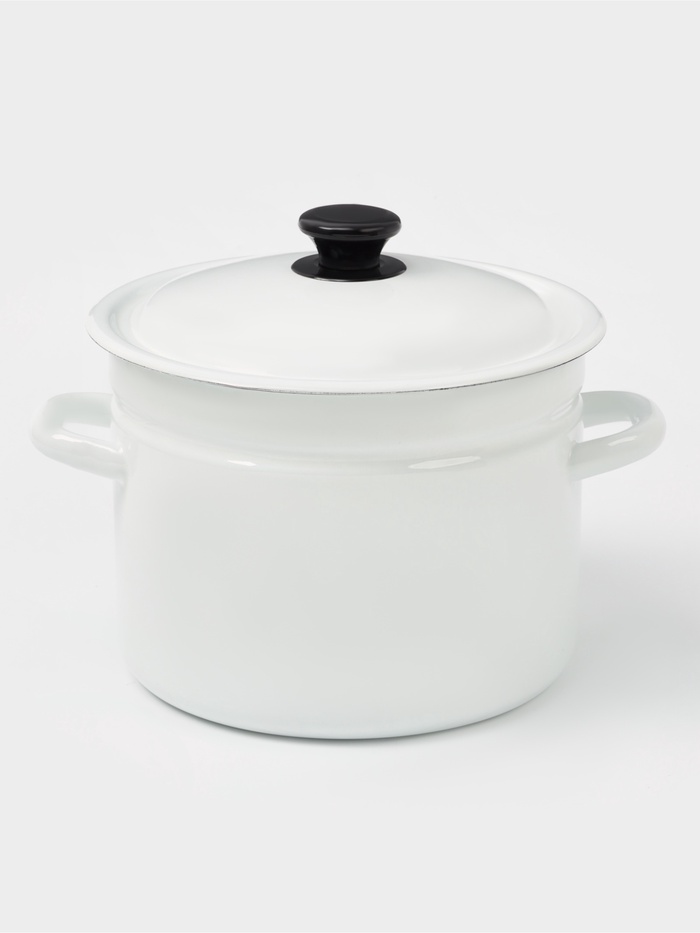 Кастрюля эмалированная, 6 л, d=24 см, с крышкой, без декора, белая - Фото 1