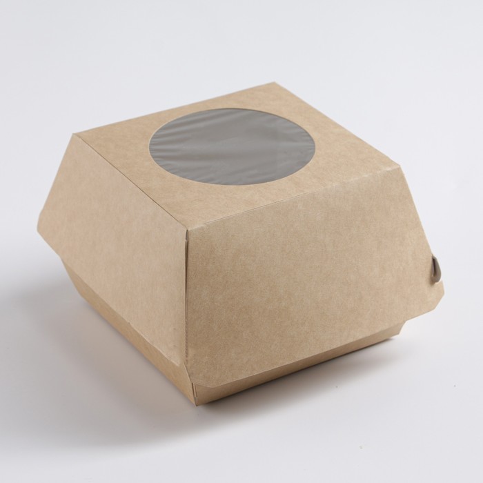 Упаковка для бургера с окном, крафт, 12 х 12 х 10 см - Фото 1