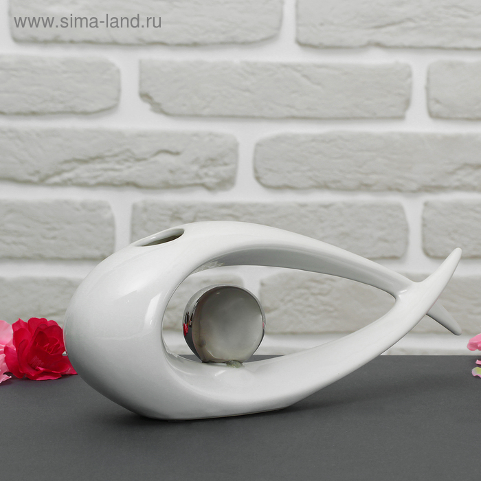 ваза керамика абстракция 25,5*10 см стриж белый - Фото 1