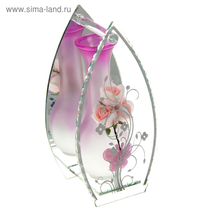 ваза стекло Калипсо 20*10 см незабудка бабочка - Фото 1