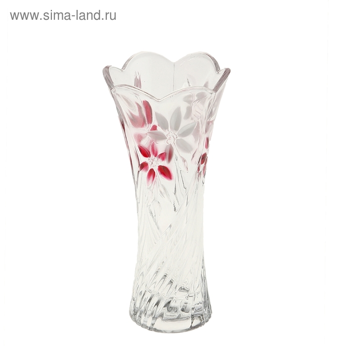 ваза стекло иллюзия19*9,5 см тюльпаны с листьями - Фото 1