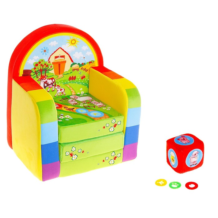 Мягкая игрушка «Кресло-кровать Ферма» с игральным кубиком - фото 1906782893