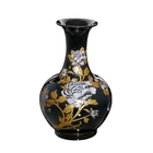 ваза керам напол 60 см черная пионы золото - Фото 1