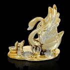 Сувенир керамика под золото "Лебедь с детками в пруду" 9х10х6,5 см - Фото 1