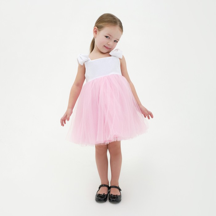 Платье нарядное детское KAFTAN, р. 28 (86-92 см), белый/розовый - Фото 1