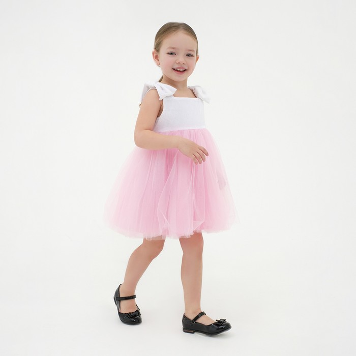 Платье нарядное детское KAFTAN, р. 28 (86-92 см), белый/розовый - фото 1907369835