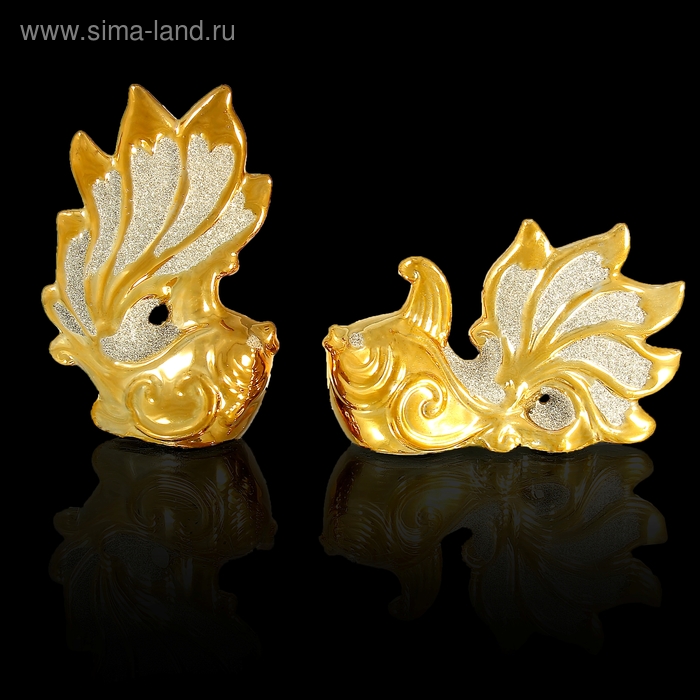 Сувенир керамика под золото набор 2 шт "Рыбки морские" 11,5х7,5х4 см - Фото 1