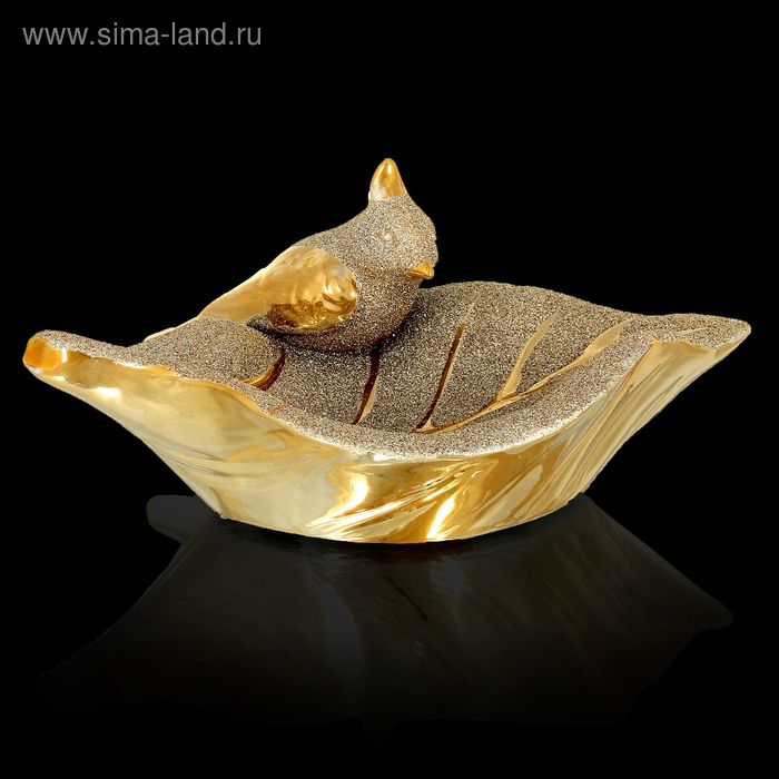 Сувенир керамика под золото "Воробушек на листе" 9х21х14 см - Фото 1
